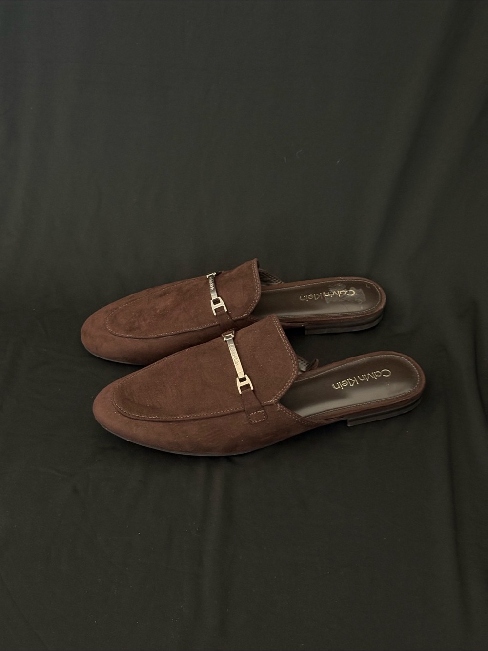 Calvin Klein Women's Dark Brown Suede Backless Loafers